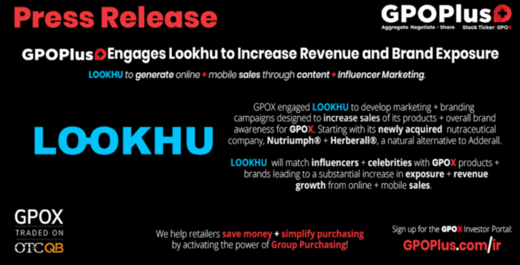 GPOX Press Release GPOPlus Engages Lookhu to Increase Revenue and Brand Exposure