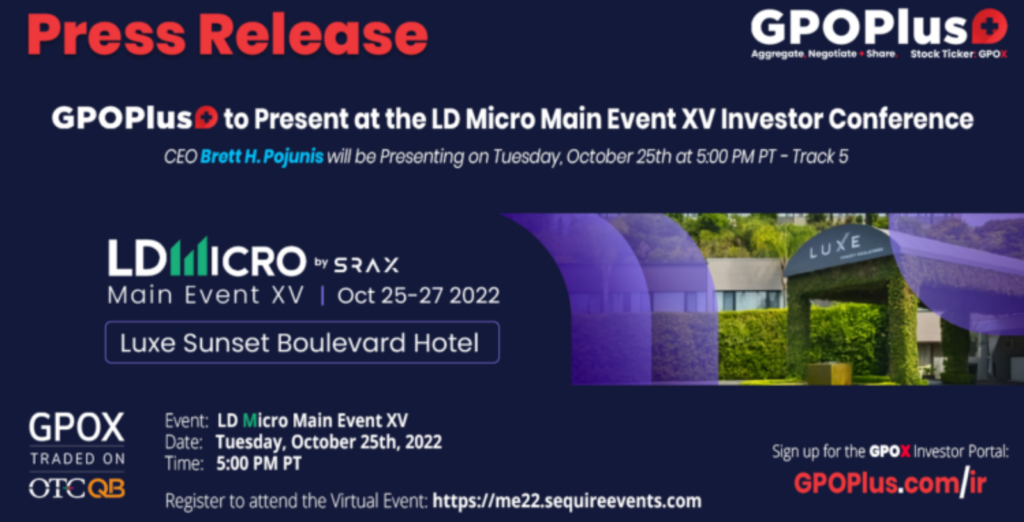 GPOX Press Release GPOPlus Present at LD Micro Main Event XV Investor Conference