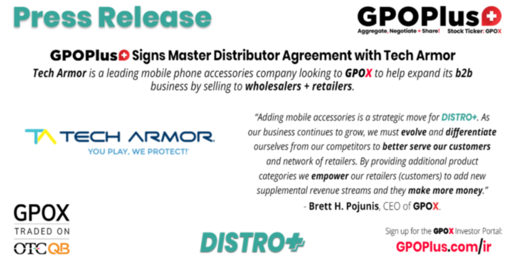 GPOX Press Release Signs Master Distributor Agreement with Tech Armor